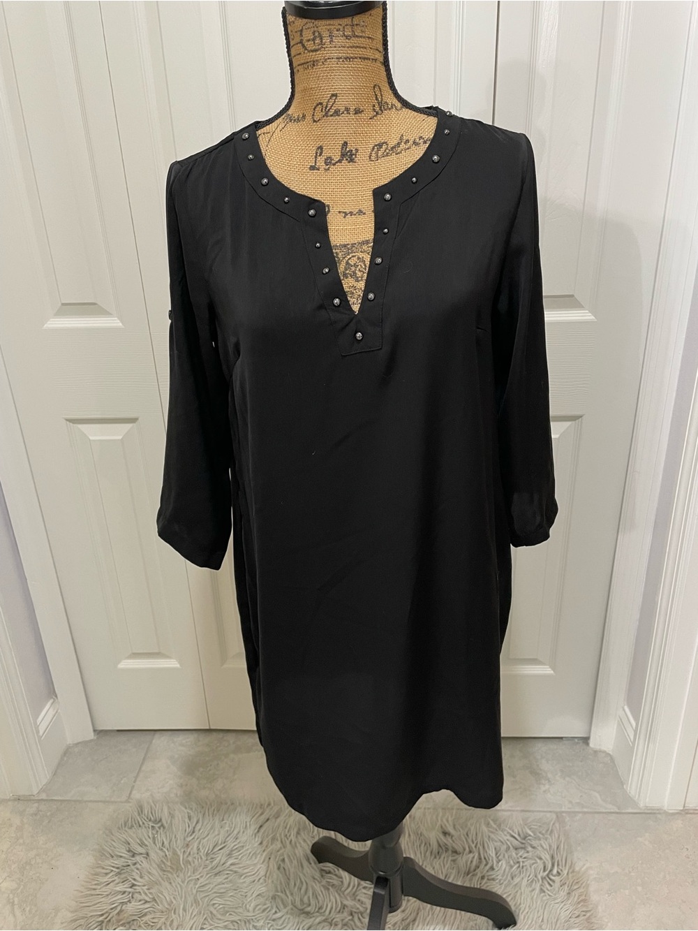 Charming Charlie Studded Neckline Dress in Black Size Small